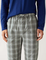 Pijama top manga larga con botones en punto pantalón de tela a cuadros