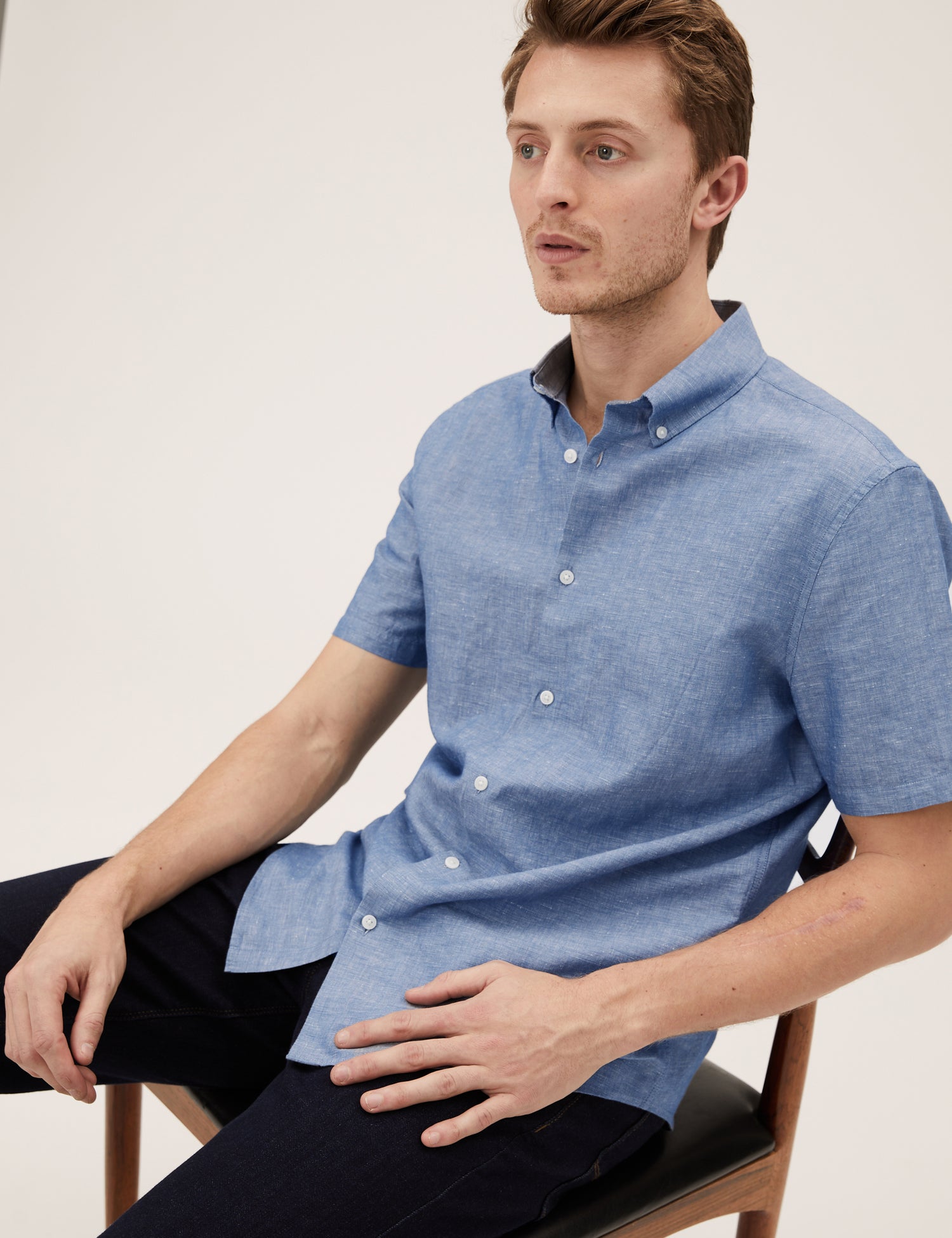 Camisa de lino manga corta  lisa