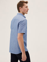 Camisa de lino manga corta  lisa