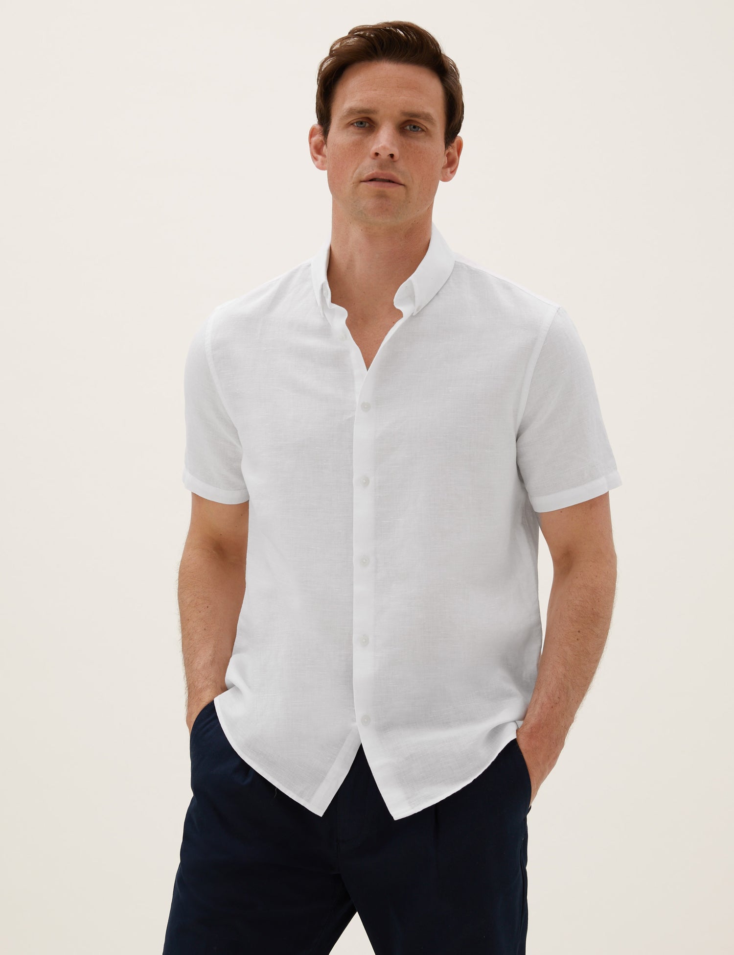 Camisa de lino manga corta  lisa